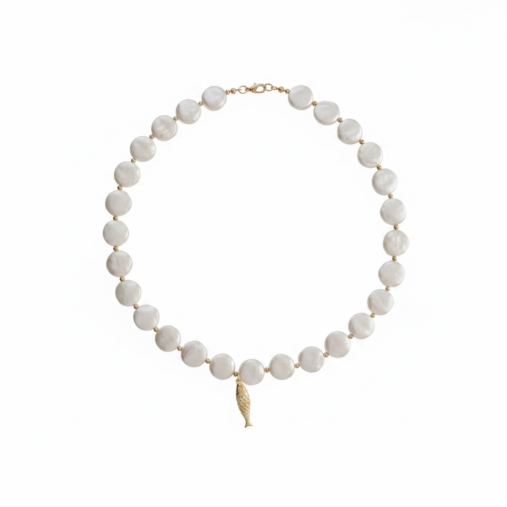 Baroque Pearl Fish Charm Necklace