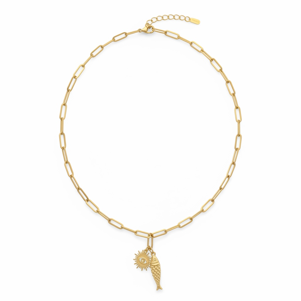 Gold Charm Lucky Fish Chain Necklace