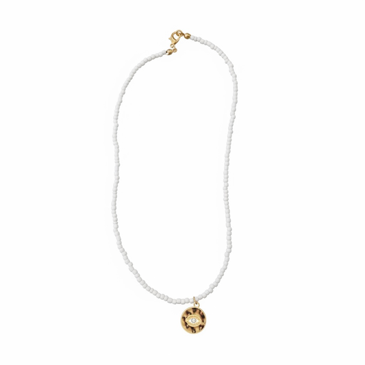 White Eye Beaded Necklace