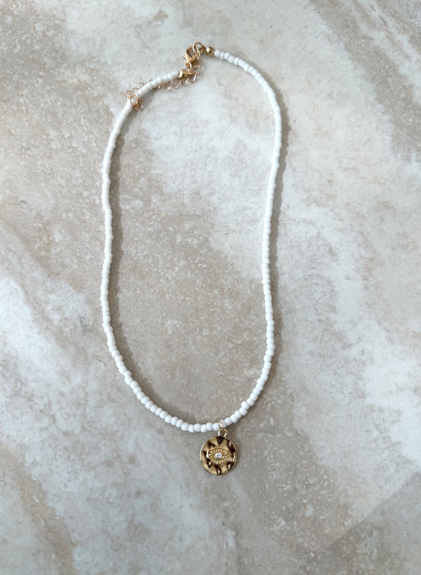 White Eye Beaded Necklace