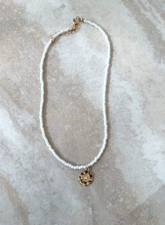 White Eye Beaded Necklace