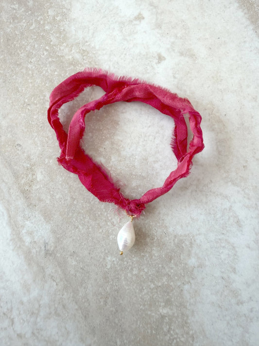 Crimson Pearl Silk Kids Bracelet