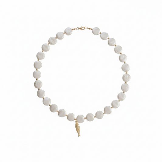 Baroque Pearl Fish Charm Necklace