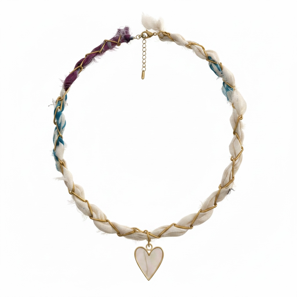 Mixed Ribbon Heart Chain Necklace