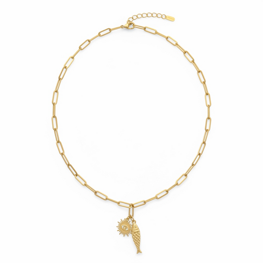 Gold Charm Lucky Fish Chain Necklace